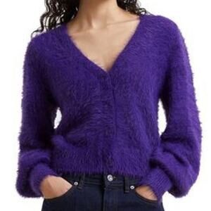 NWT French Connection Meena Faux Fur Cardigan Cobalt purple Violet Sz small